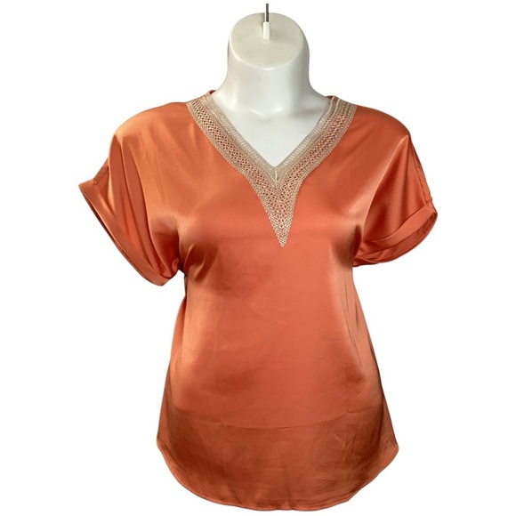 Gant Tangerine Satin V-Neck Blouse, Plus Size 2X - Picture 1 of 9